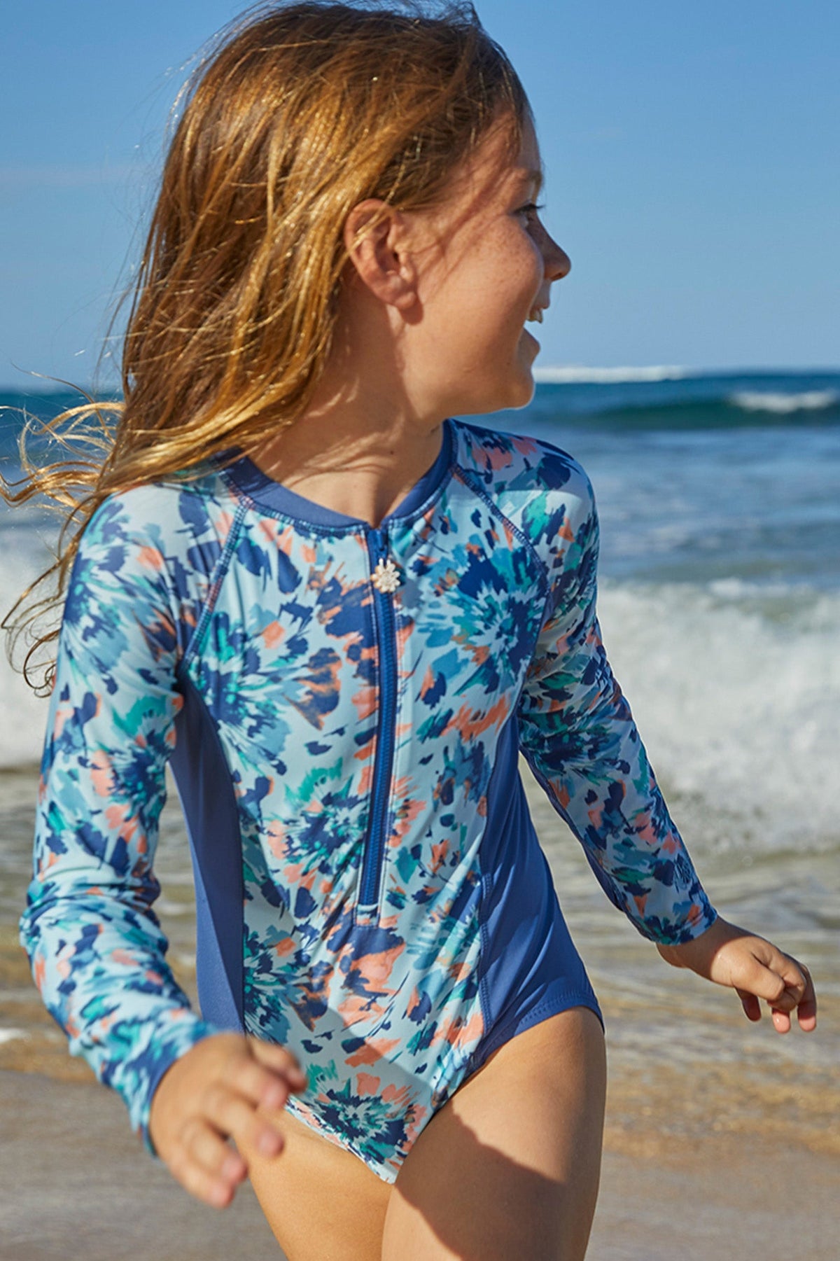 Girl's Long Sleeve Half Zip Swim Suit