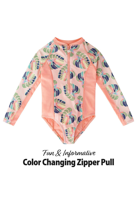 Girl's Long Sleeve Half Zip Swim Suit